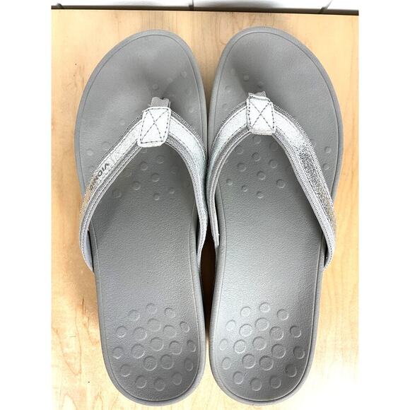 Vionic Women's Tide II Silver Leather Flip Flop/Sandals Size 10 - Picture 4 of 5